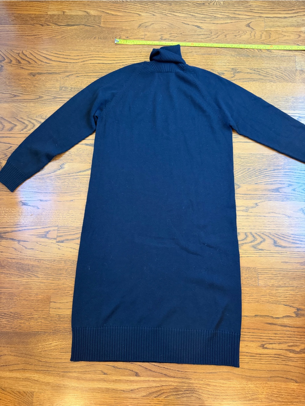 MaxMara Black Wool Turtleneck Dress with Rib Detail
